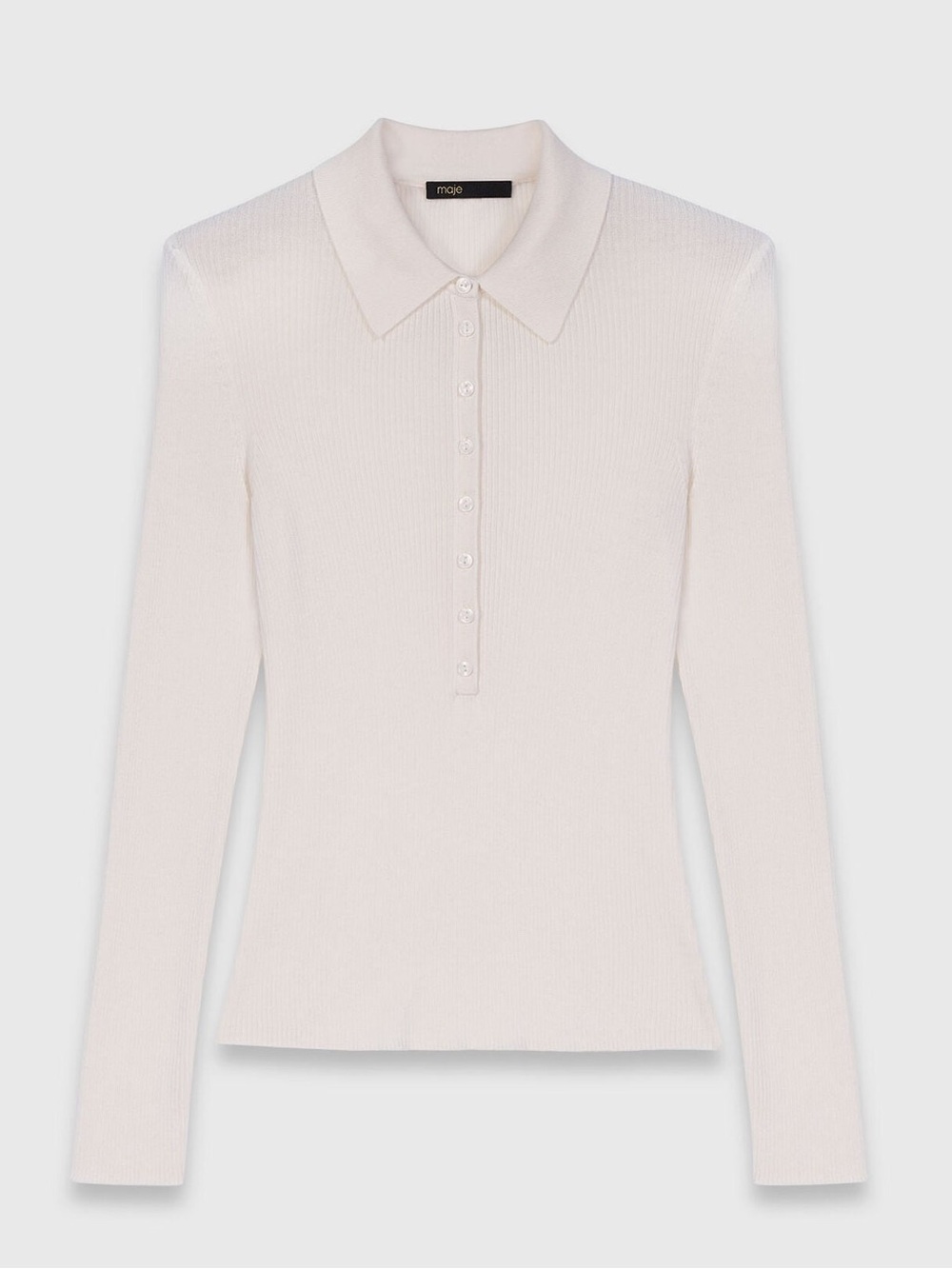Maje wool silk ribbed polo henley sweater size 2 / XS cream quiet luxury chic